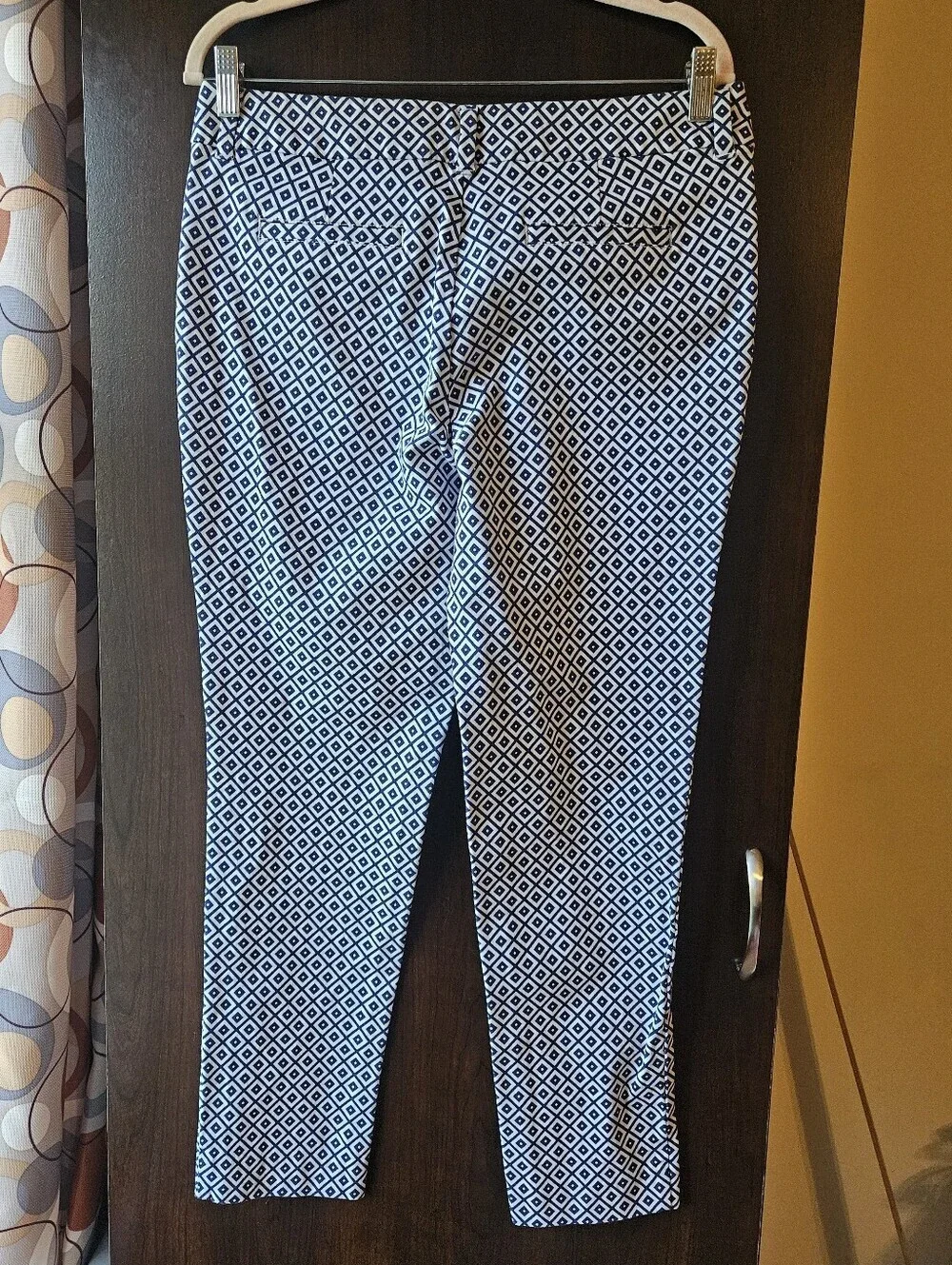 Faded Glory Navy Blue & White Diamond Print Pants Size 10